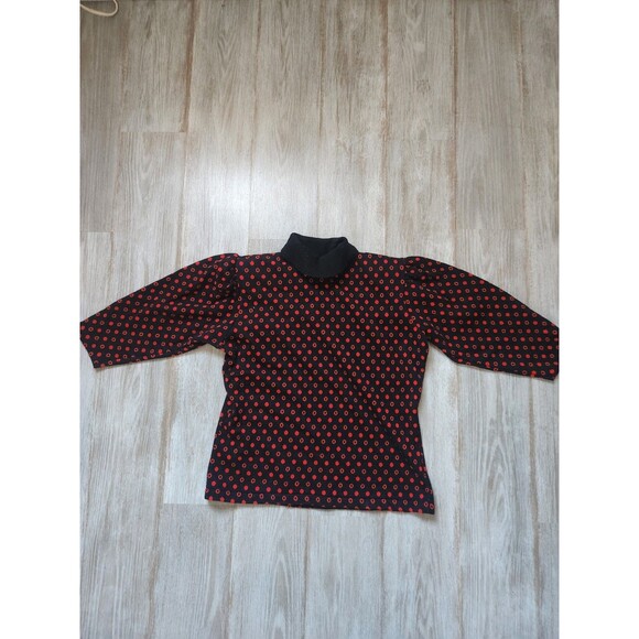 Bobbie Brooks Sweaters - VTG Bobbie Brooks Knit Turtleneck Sweater Black Red Polka Dot 3/4 Sleeve Sz S